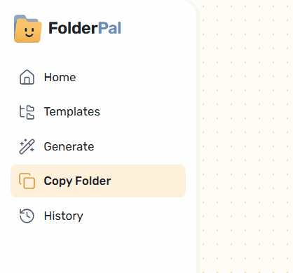 The FolderPal sidebar with Copy Folder selected.